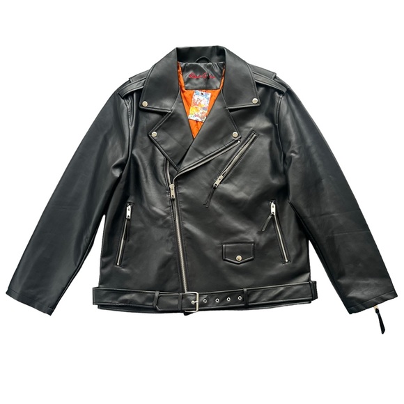 Robert Graham Men’s Sz XLarge Black Vegan Leather Belted Racer Motorcycle Jacket